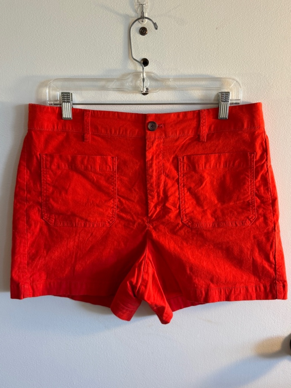 J. Crew Women’s Red High-Rise Cotton Linen Blend Patch Pocket Shorts Size 30 - Picture 2 of 6